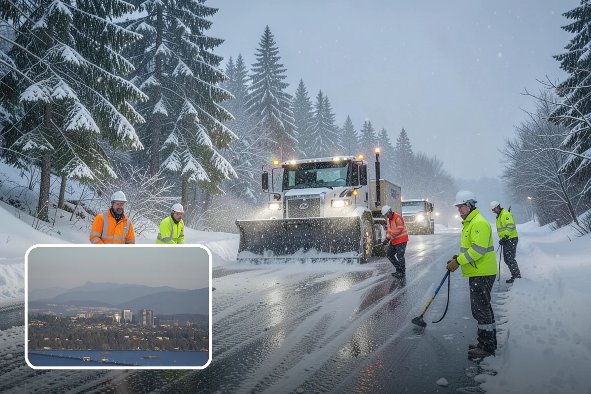 Strip Mall Snow Removal in Medina, King County, WA - Shared lot and full storefront walkway cleared
