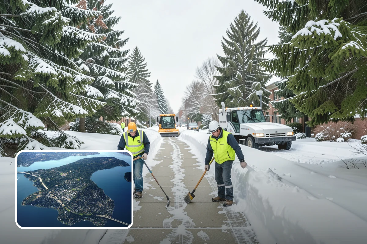Strip Mall Snow Removal in Mercer Island, King County, WA - Shared lot and full storefront walkway cleared