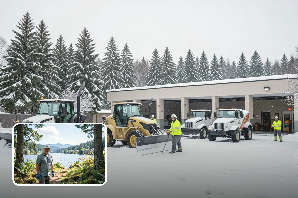 Strip Mall Snow Removal in Milton, King County, WA - Shared lot and full storefront walkway cleared