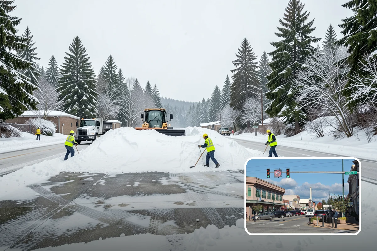 Strip Mall Snow Removal in Monroe, Snohomish County, WA - Shared lot and full storefront walkway cleared