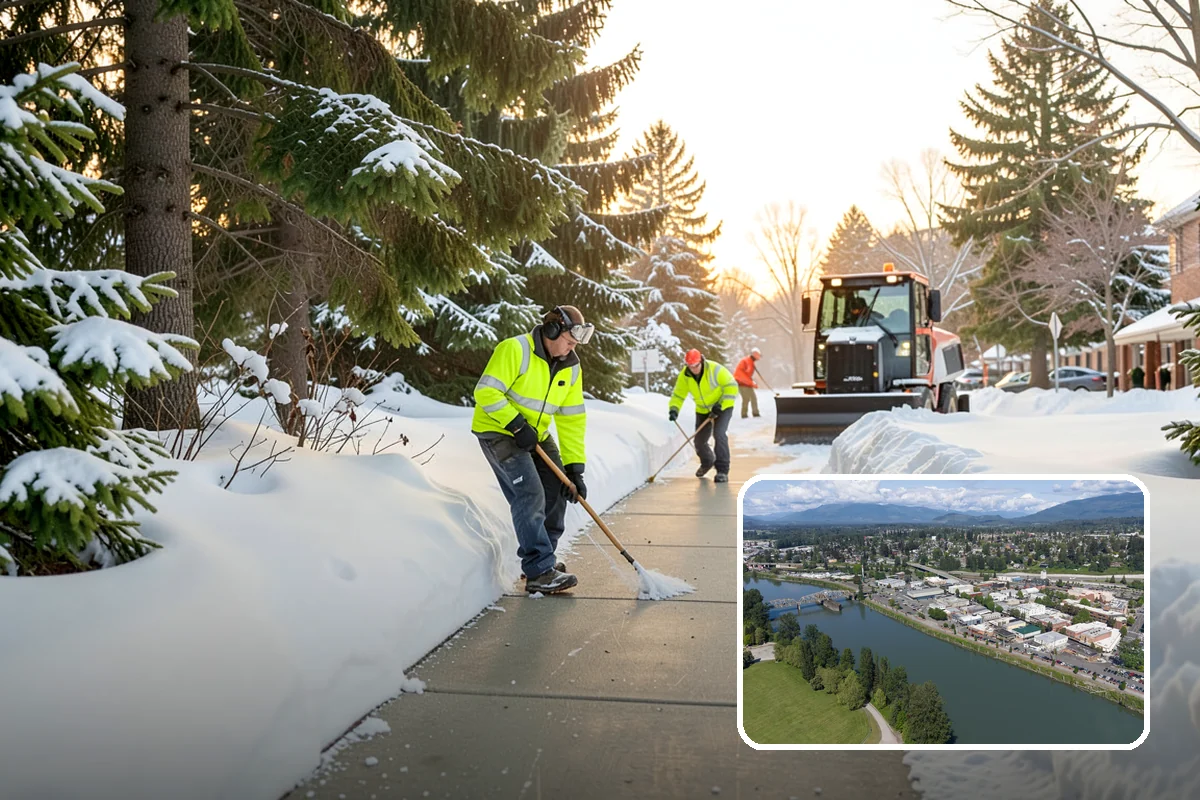Strip Mall Snow Removal in Mount Vernon, Skagit County, WA - Shared lot and full storefront walkway cleared