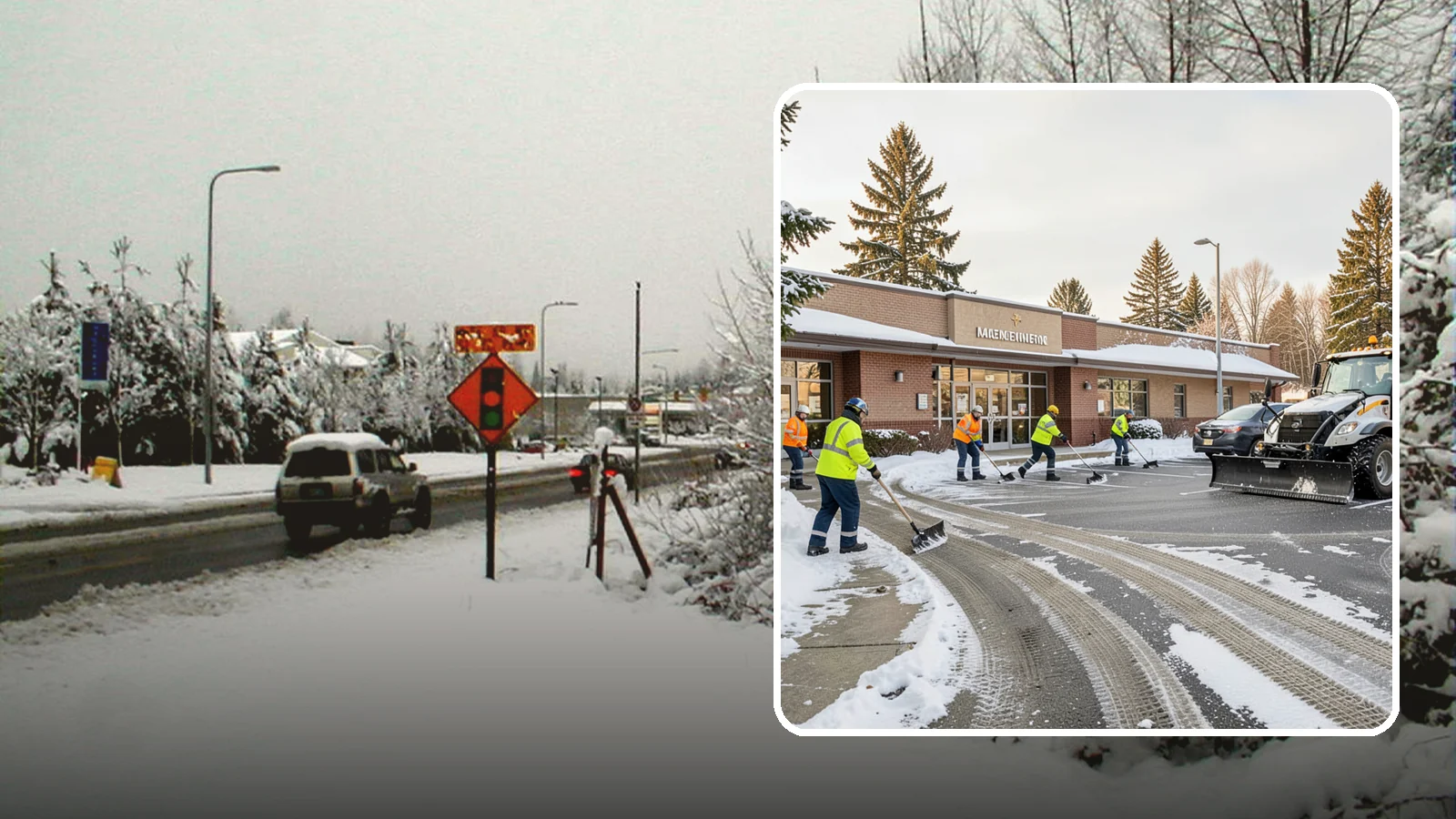 Strip Mall Snow Removal in Newcastle, King County, WA - We keep strip-mall storefronts, shared parking, and sidewalks clear so every tenant's customers can reach the door safely.