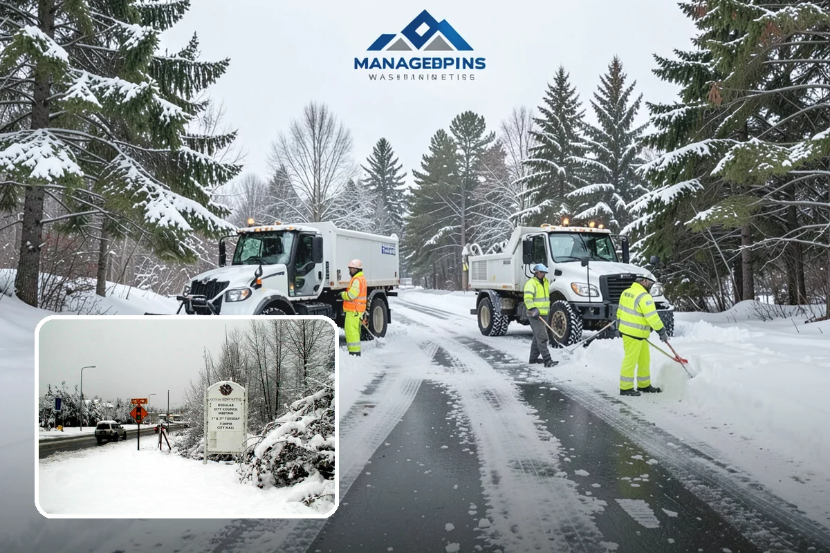 Strip Mall Snow Removal in Newcastle, King County, WA - Shared lot and full storefront walkway cleared