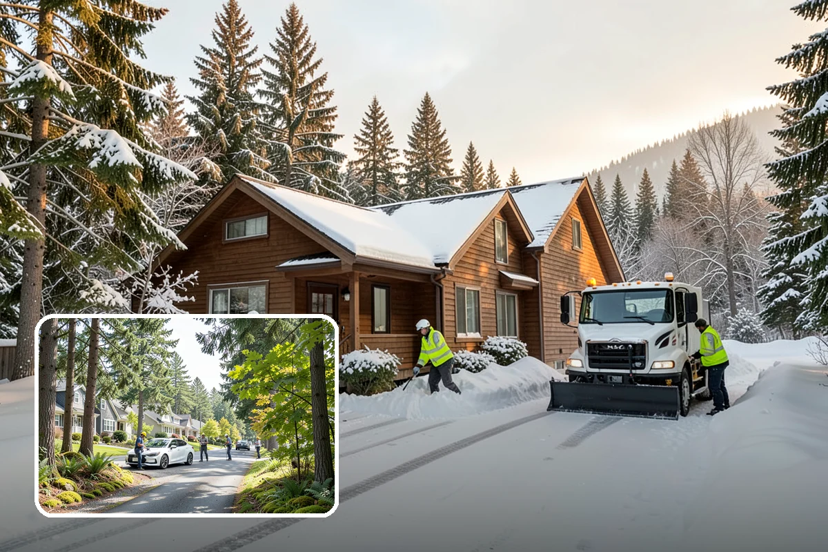 Strip Mall Snow Removal in Normandy Park, King County, WA - Shared lot and full storefront walkway cleared