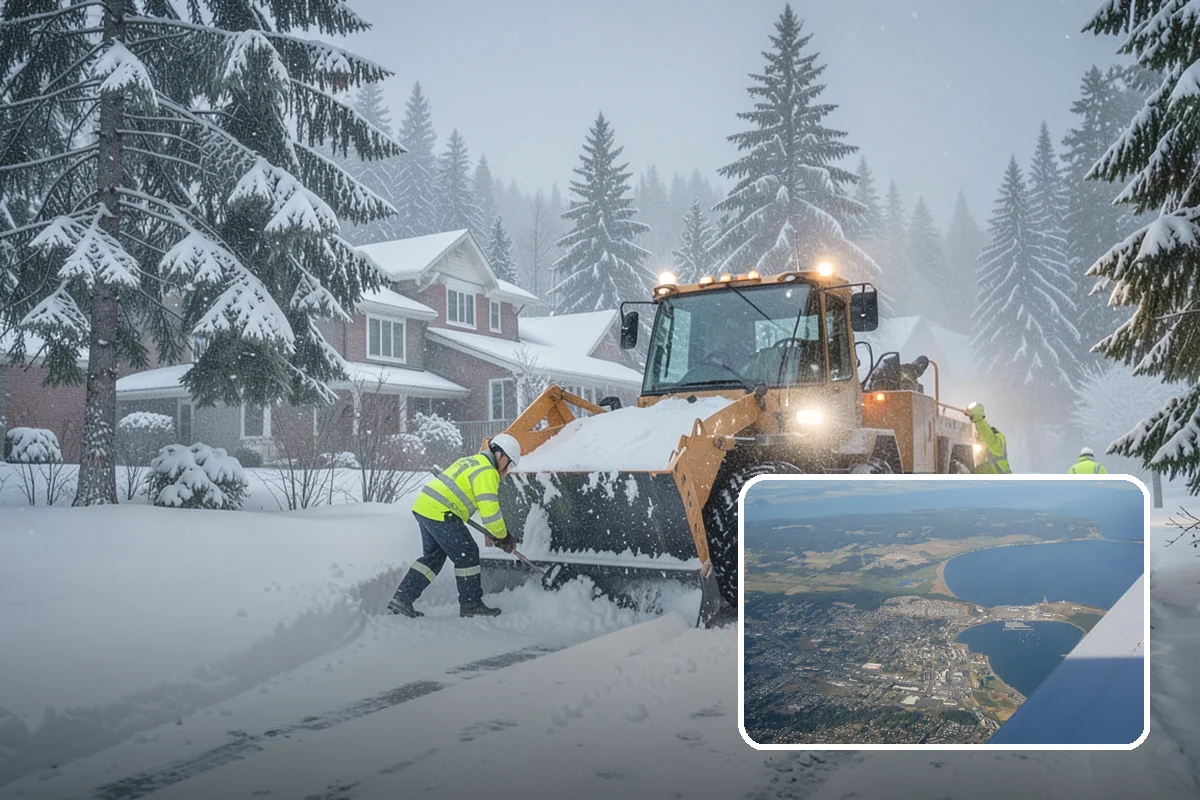 Strip Mall Snow Removal in Oak Harbor, Island County, WA - Shared lot and full storefront walkway cleared