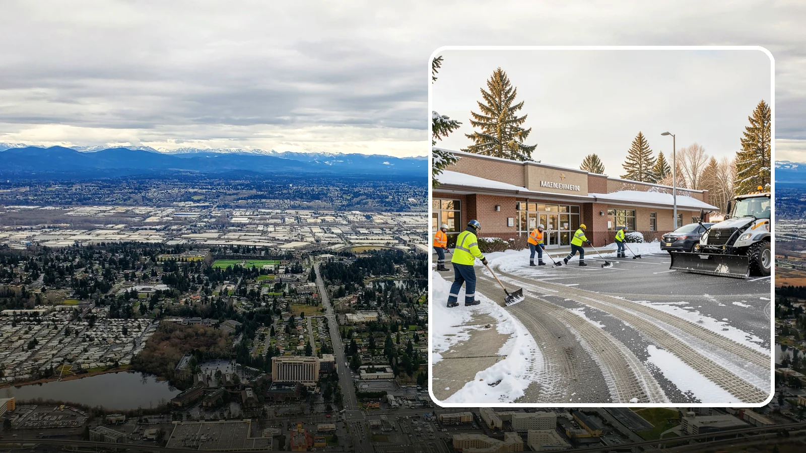 Strip Mall Snow Removal in SeaTac, King County, WA - We keep strip-mall storefronts, shared parking, and sidewalks clear so every tenant's customers can reach the door safely.