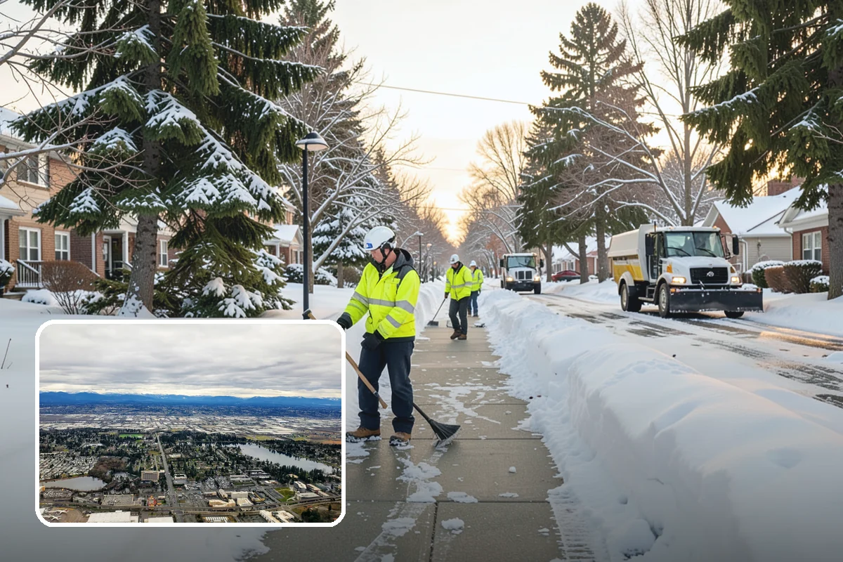 Strip Mall Snow Removal in SeaTac, King County, WA - Shared lot and full storefront walkway cleared