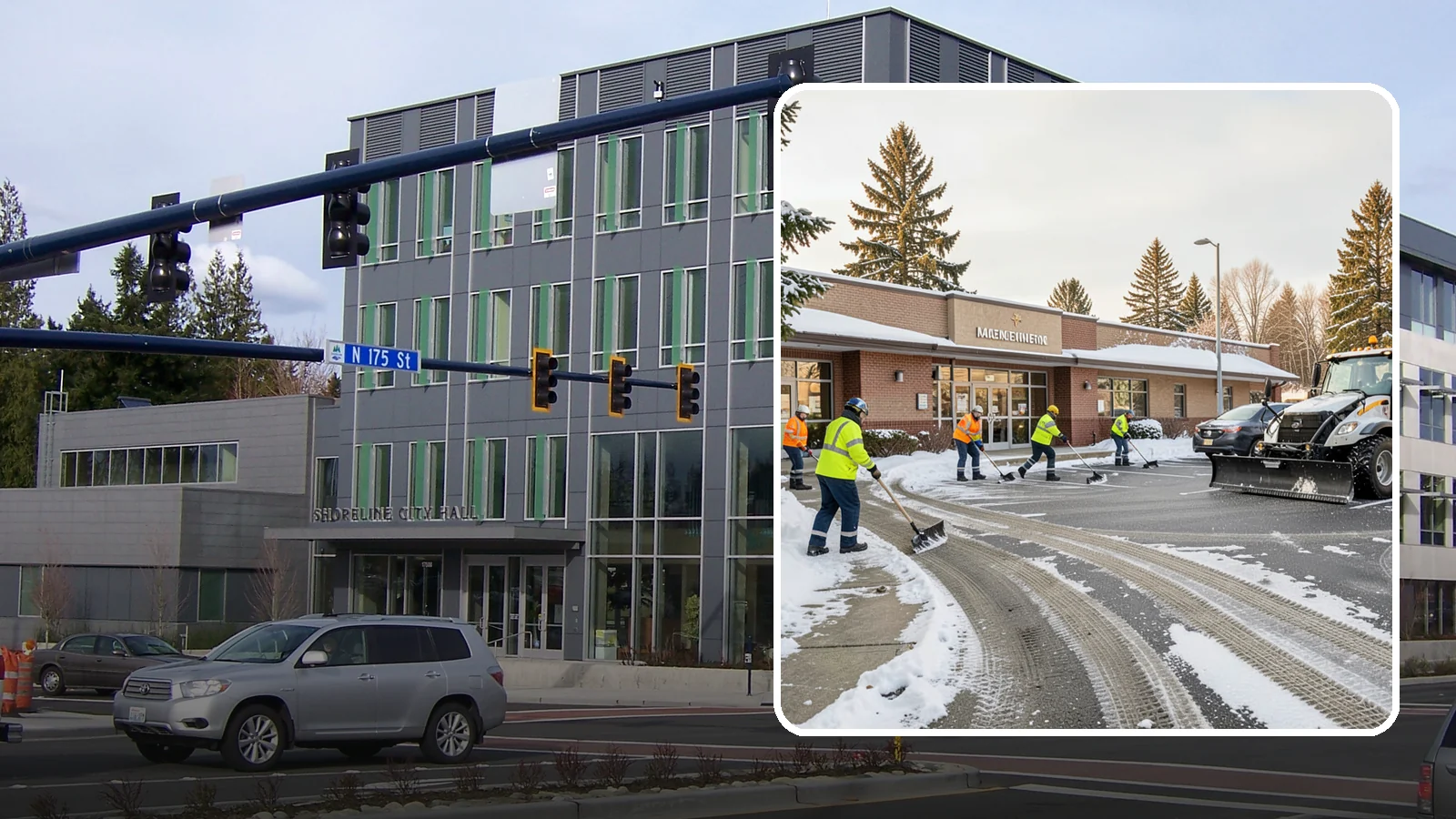 Strip Mall Snow Removal in Shoreline, King County, WA - We keep strip-mall storefronts, shared parking, and sidewalks clear so every tenant's customers can reach the door safely.