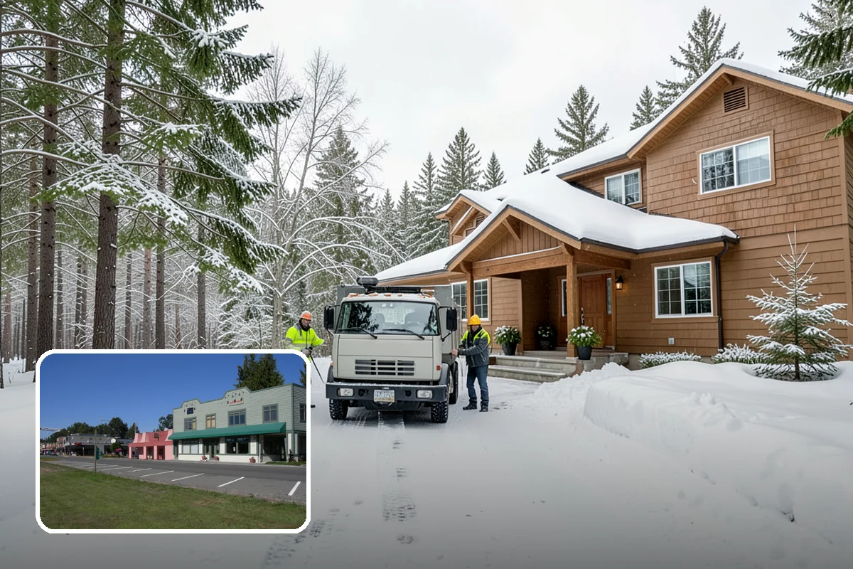Strip Mall Snow Removal in Snoqualmie, King County, WA - Shared lot and full storefront walkway cleared