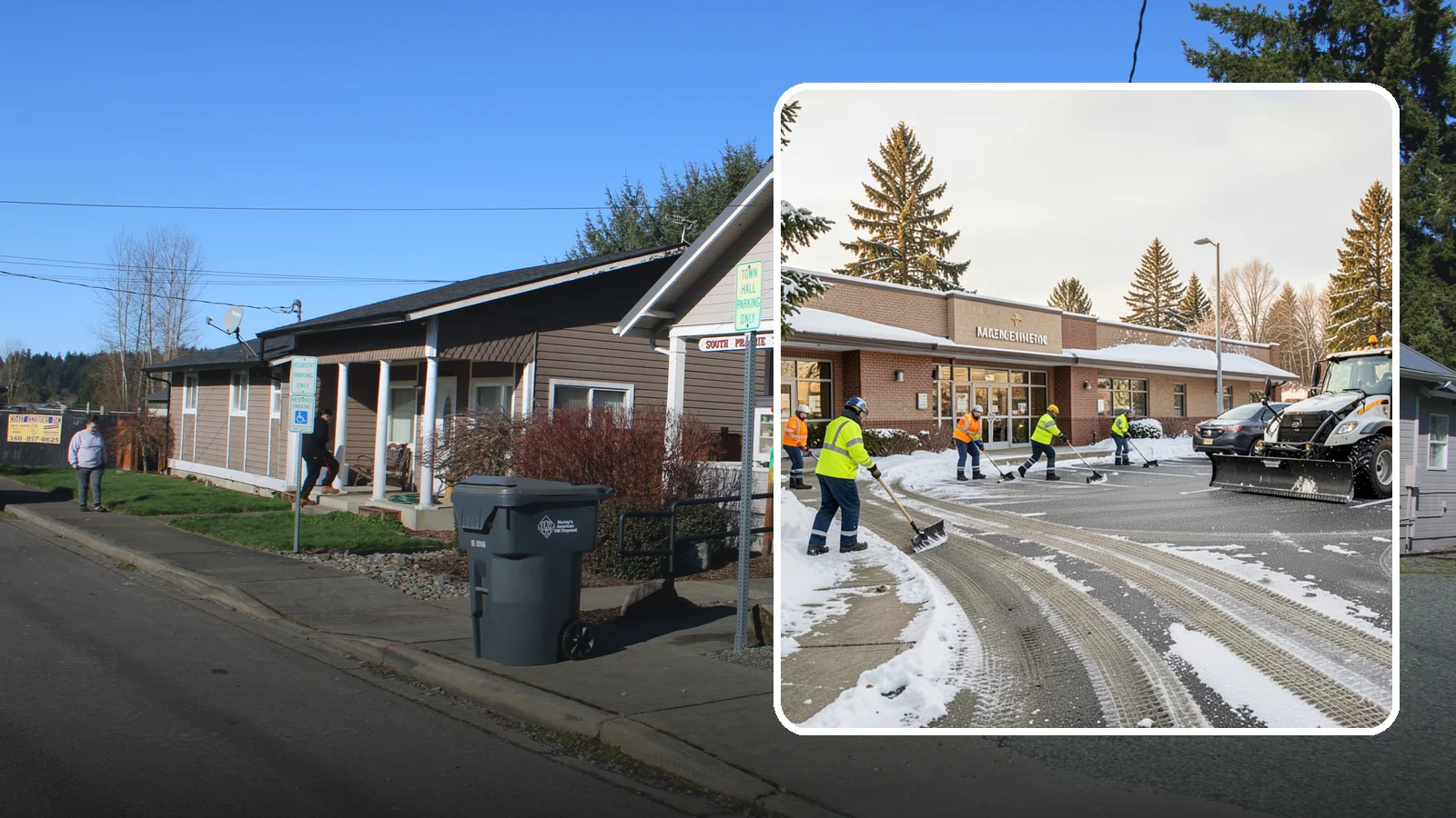 Strip Mall Snow Removal in South Prairie, Pierce County, WA - We keep strip-mall storefronts, shared parking, and sidewalks clear so every tenant's customers can reach the door safely.