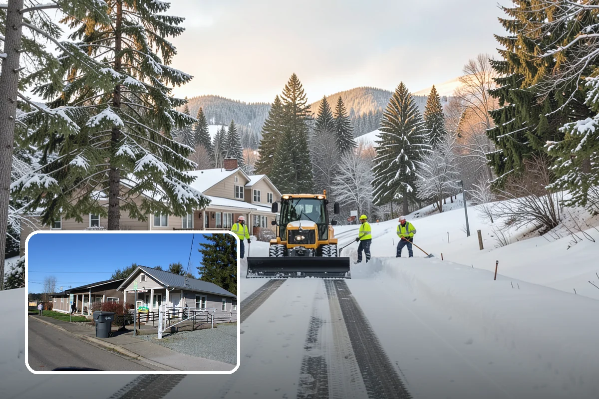 Strip Mall Snow Removal in South Prairie, Pierce County, WA - Shared lot and full storefront walkway cleared
