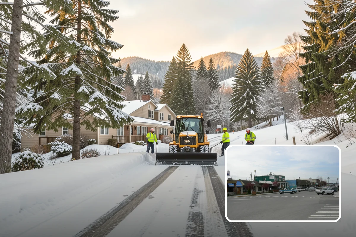 Strip Mall Snow Removal in Stanwood, Snohomish County, WA - Shared lot and full storefront walkway cleared