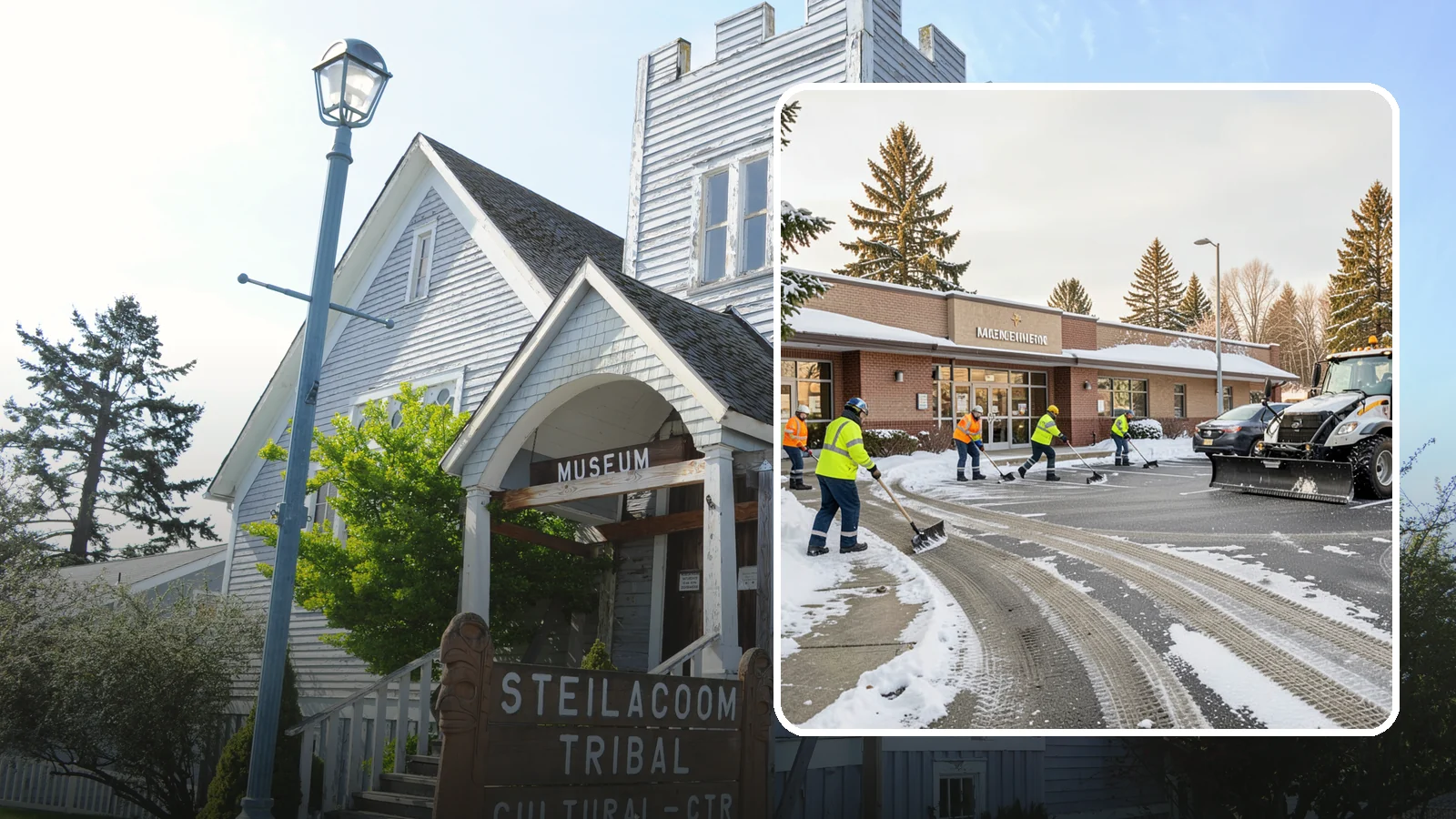 Strip Mall Snow Removal in Steilacoom, Pierce County, WA - We keep strip-mall storefronts, shared parking, and sidewalks clear so every tenant's customers can reach the door safely.