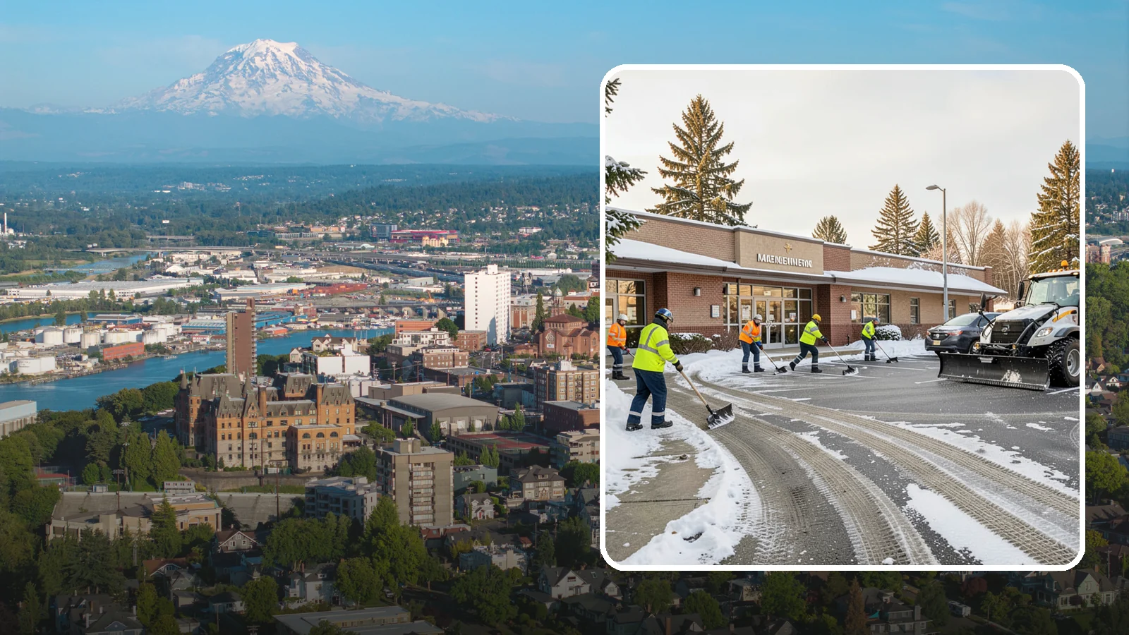 Strip Mall Snow Removal in Tacoma, Pierce County, WA - We keep strip-mall storefronts, shared parking, and sidewalks clear so every tenant's customers can reach the door safely.