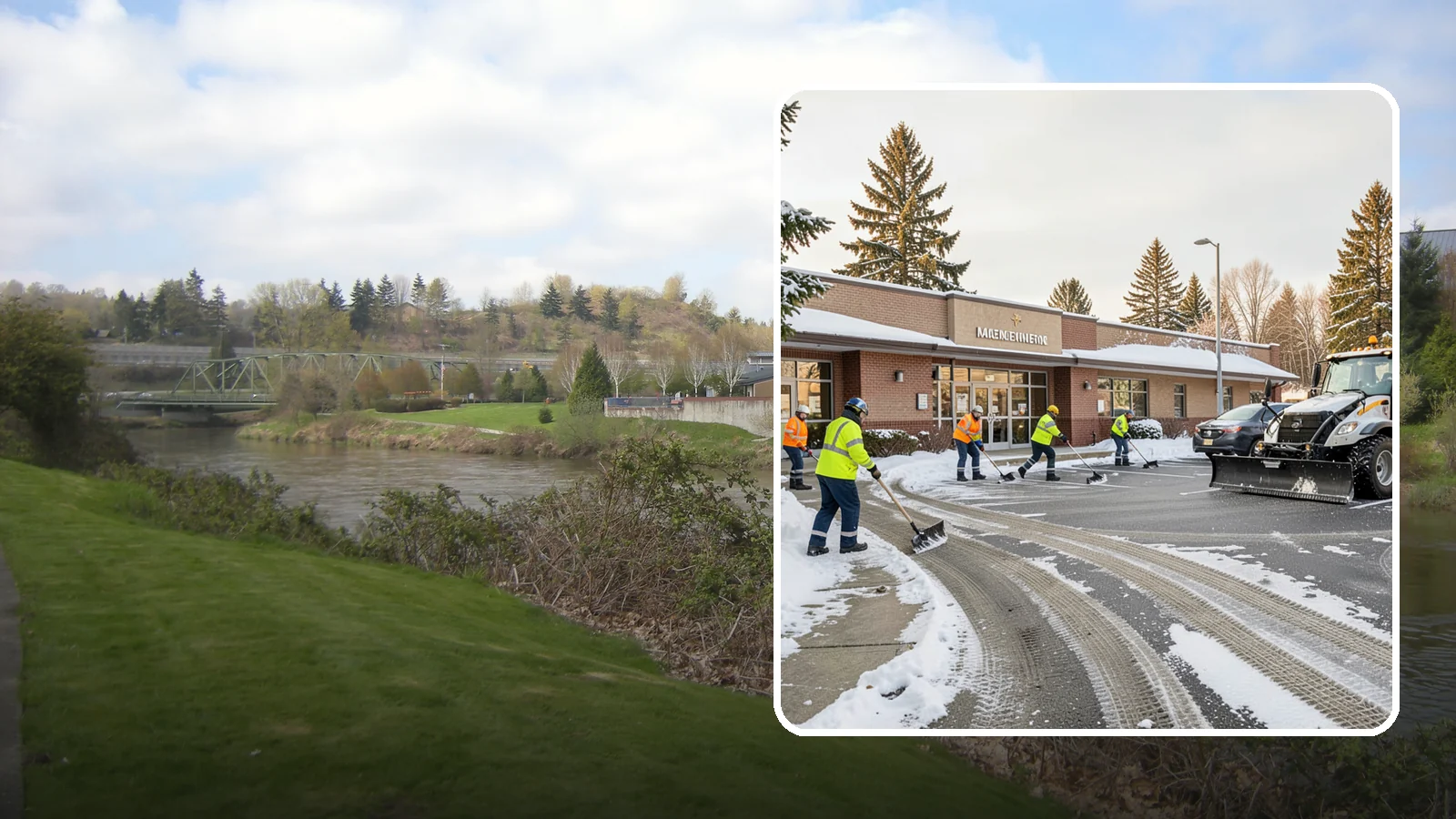 Strip Mall Snow Removal in Tukwila, King County, WA - We keep strip-mall storefronts, shared parking, and sidewalks clear so every tenant's customers can reach the door safely.