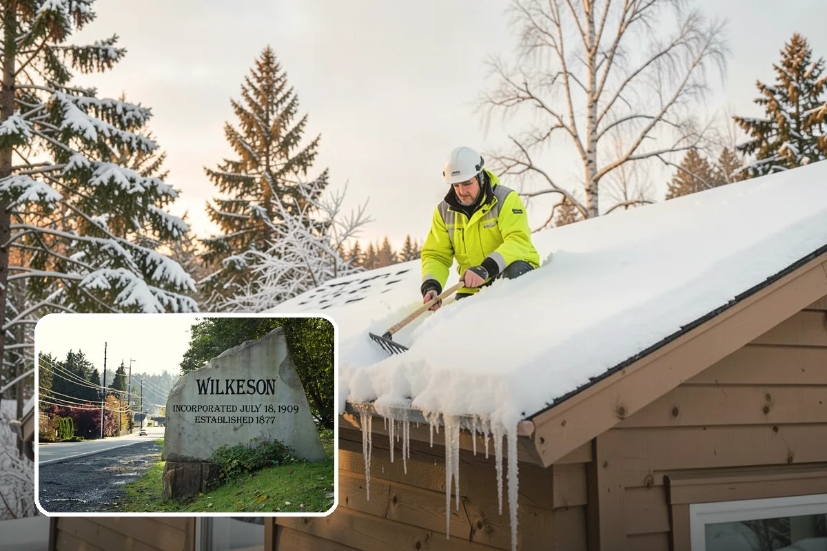 Strip Mall Snow Removal in Wilkeson, Pierce County, WA - Shared lot and full storefront walkway cleared