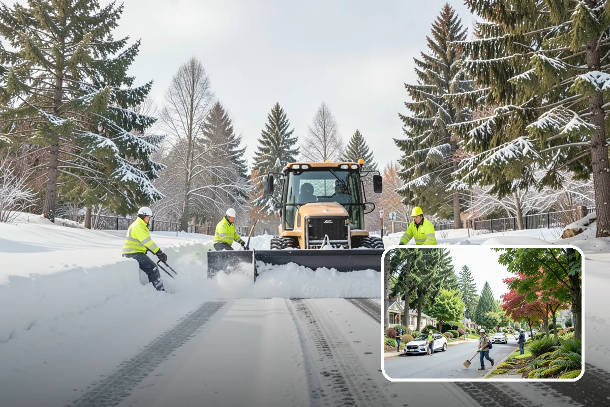 Townhome Snow Removal in Beaux Arts Village, King County, WA - Coordinates clearing across shared driveways and entries