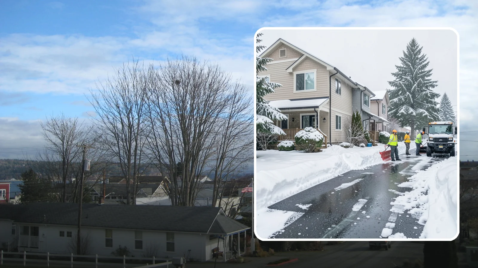 Townhome Snow Removal in Langley, Island County, WA - We clear driveways, shared entries, and walkways for Western Washington townhomes where tight lots and shared access demand...