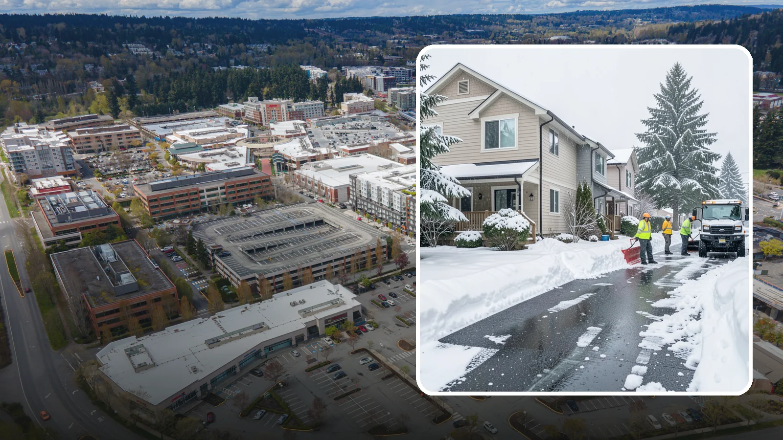 Townhome Snow Removal in Redmond, King County, WA - We clear driveways, shared entries, and walkways for Western Washington townhomes where tight lots and shared access demand...