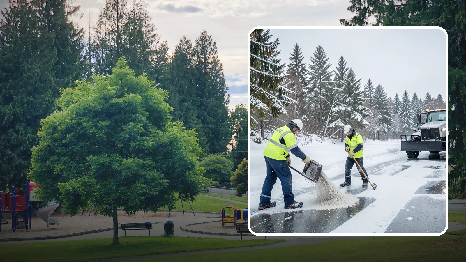 Traction Control Treatment in Bonney Lake, Pierce County, WA - Traction control treatment combines abrasives and targeted deicer to keep high-risk walking and driving surfaces safe underfoot.
