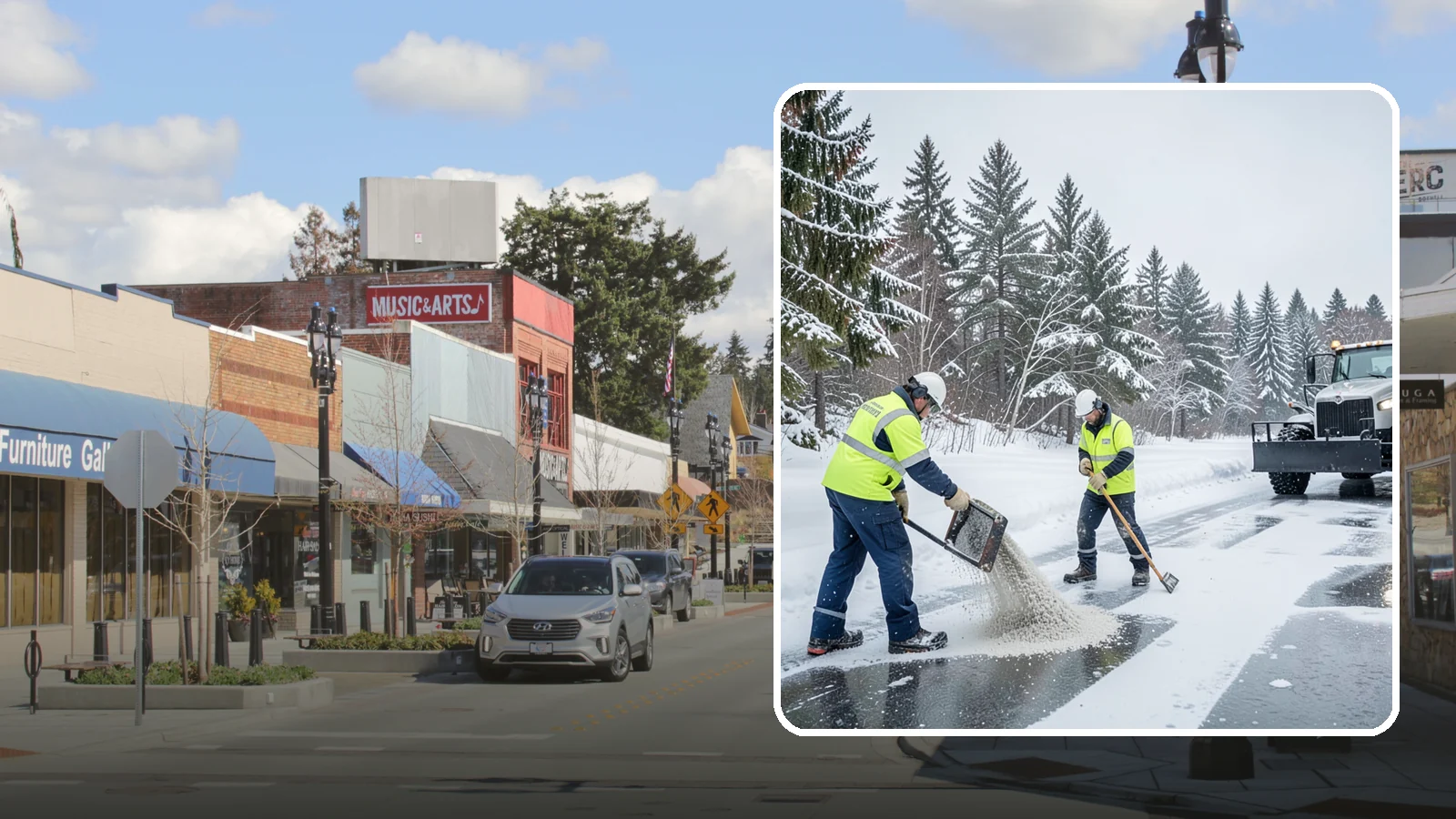Traction Control Treatment in Bothell, King County, WA - Traction control treatment combines abrasives and targeted deicer to keep high-risk walking and driving surfaces safe underfoot.