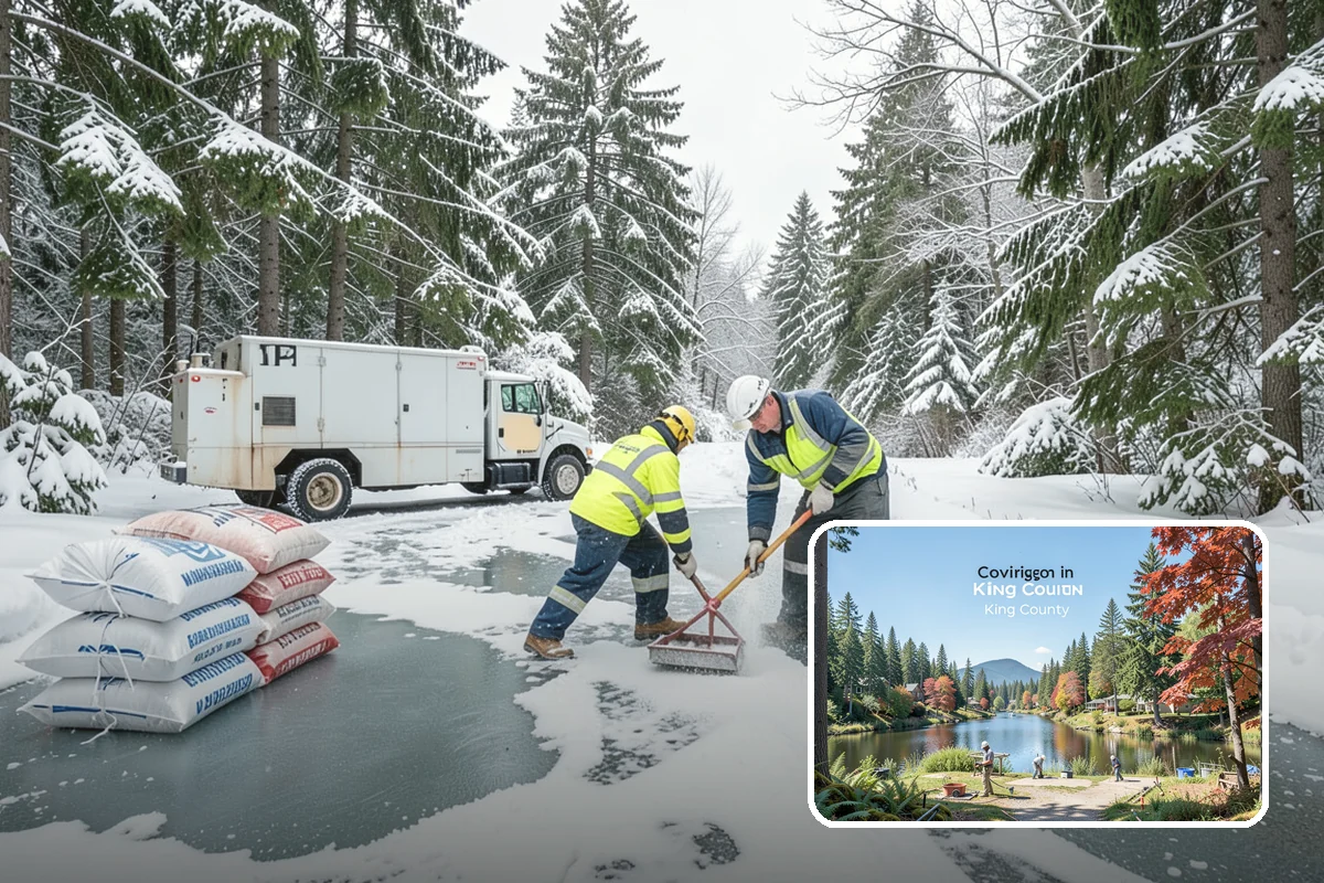 Traction Control Treatment in Covington, King County, WA - Combines instant abrasive grip with gradual chemical melting
