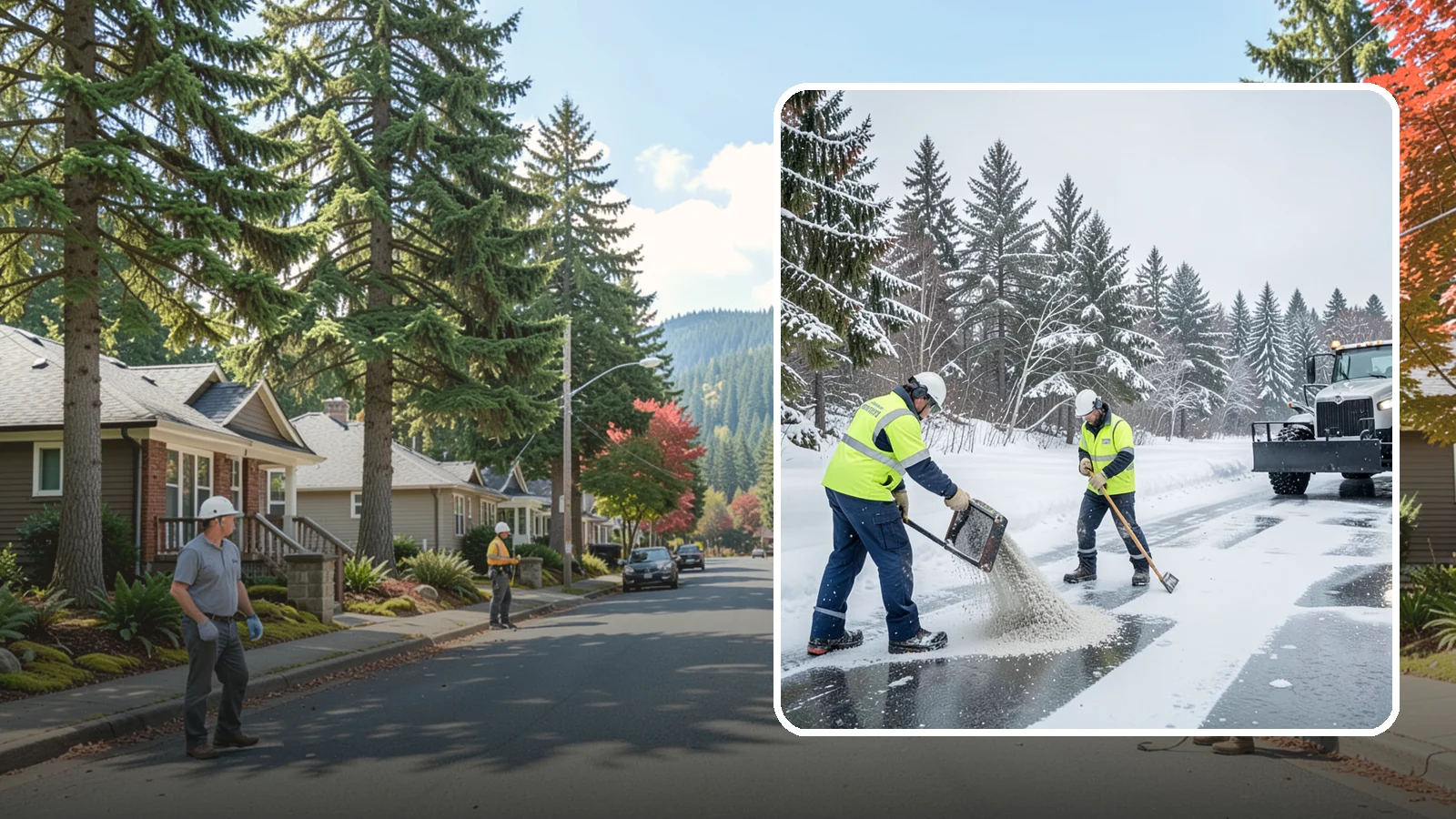 Traction Control Treatment in Hunts Point, King County, WA - Traction control treatment combines abrasives and targeted deicer to keep high-risk walking and driving surfaces safe underfoot.