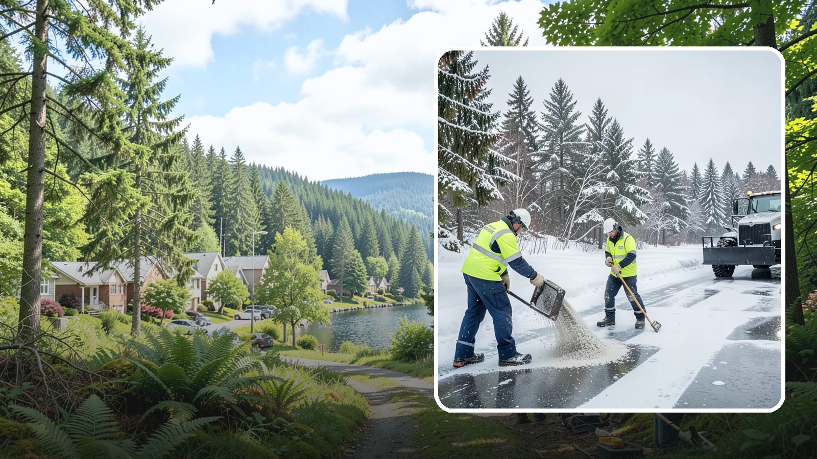Traction Control Treatment in Lake Forest Park, King County, WA - Traction control treatment combines abrasives and targeted deicer to keep high-risk walking and driving surfaces safe underfoot.