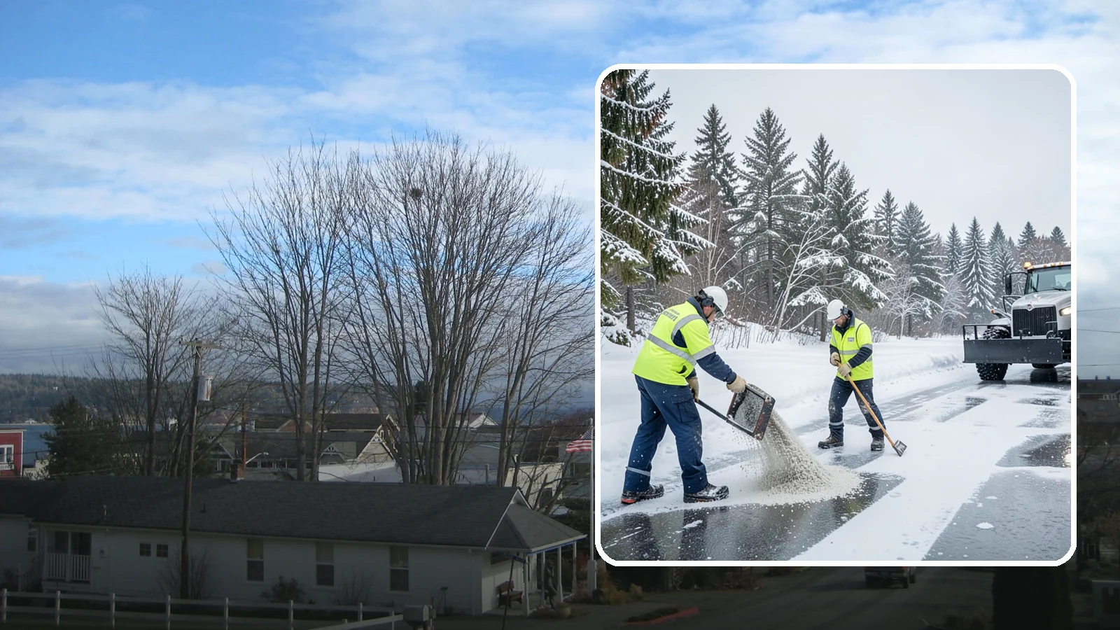 Traction Control Treatment in Langley, Island County, WA - Traction control treatment combines abrasives and targeted deicer to keep high-risk walking and driving surfaces safe underfoot.