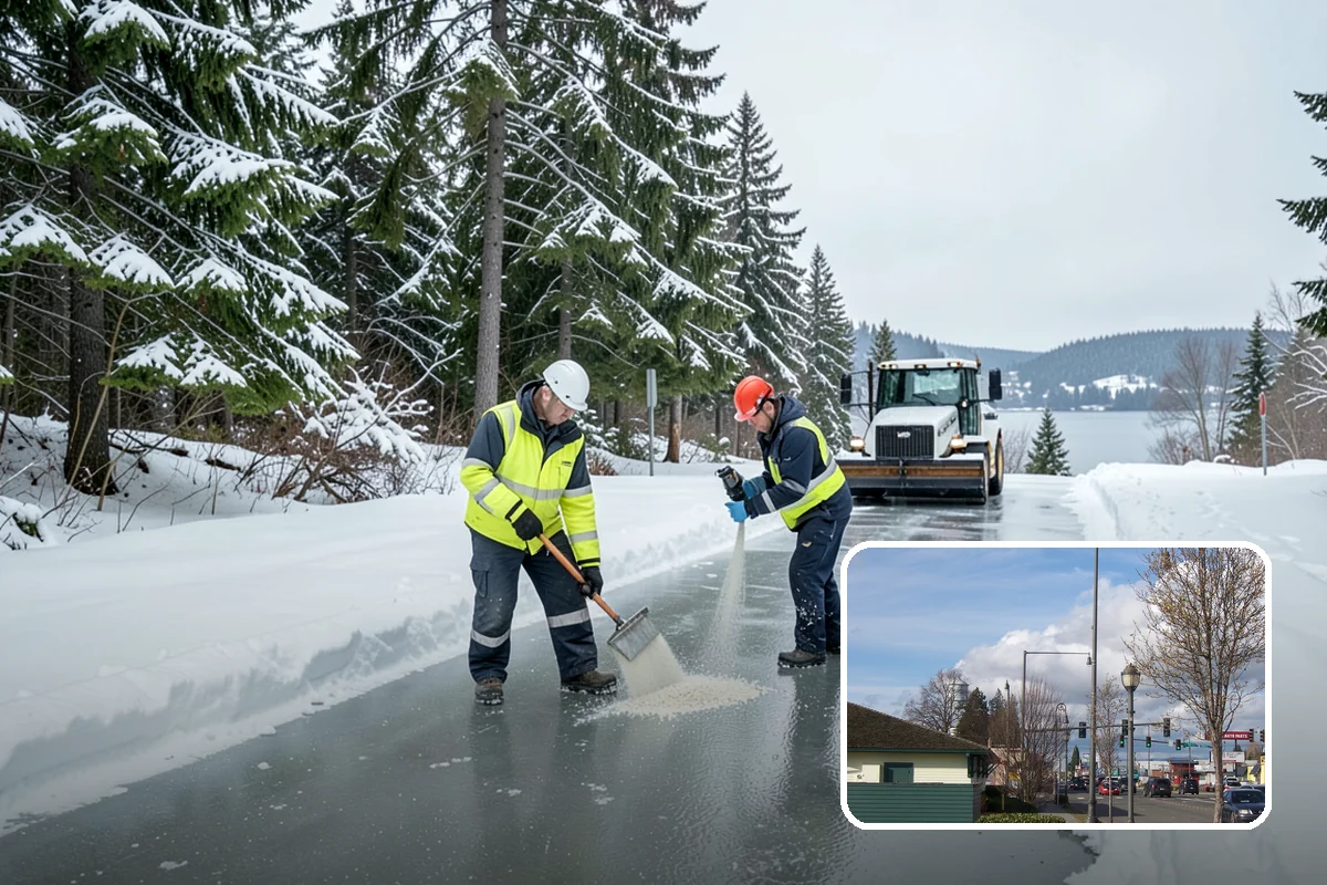 Traction Control Treatment in Marysville, Snohomish County, WA - Combines instant abrasive grip with gradual chemical melting
