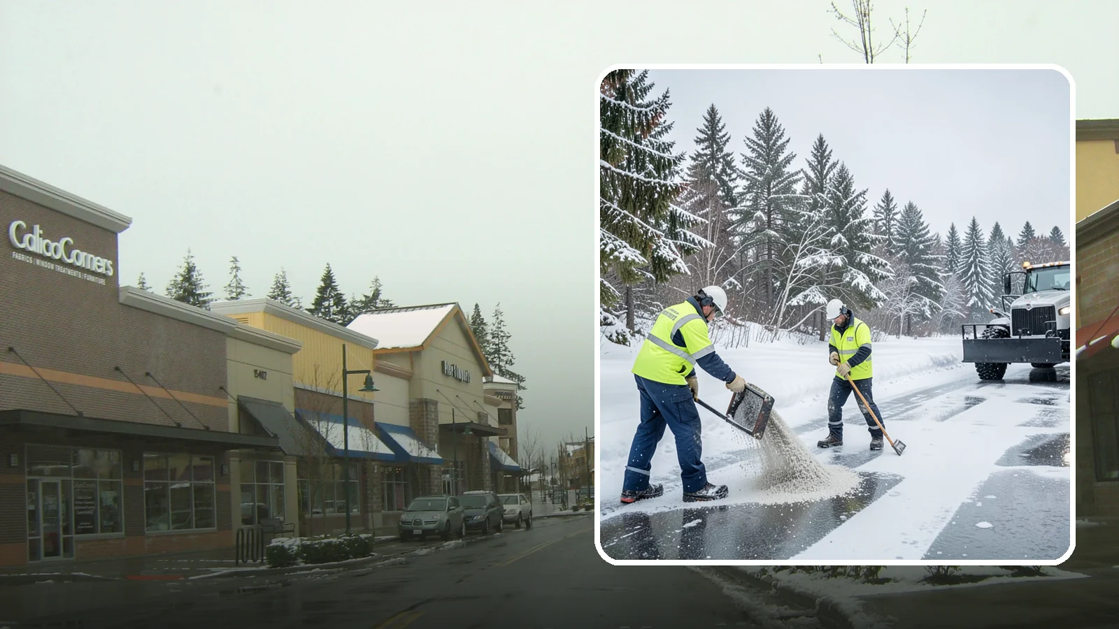 Traction Control Treatment in Mill Creek, Snohomish County, WA - Traction control treatment combines abrasives and targeted deicer to keep high-risk walking and driving surfaces safe underfoot.