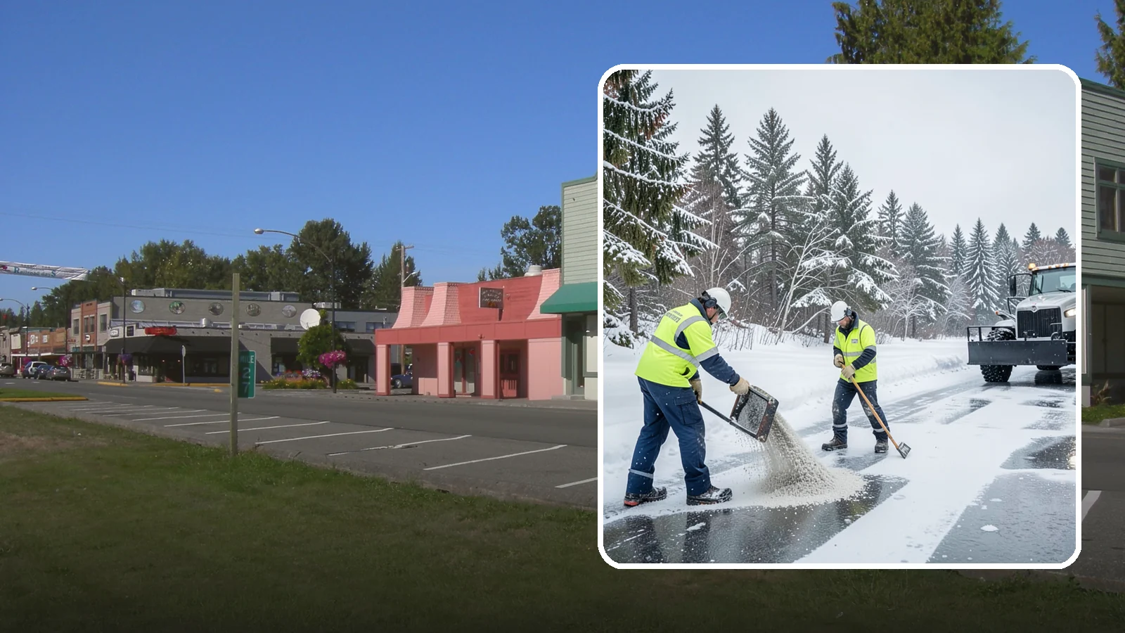 Traction Control Treatment in Snoqualmie, King County, WA - Traction control treatment combines abrasives and targeted deicer to keep high-risk walking and driving surfaces safe underfoot.