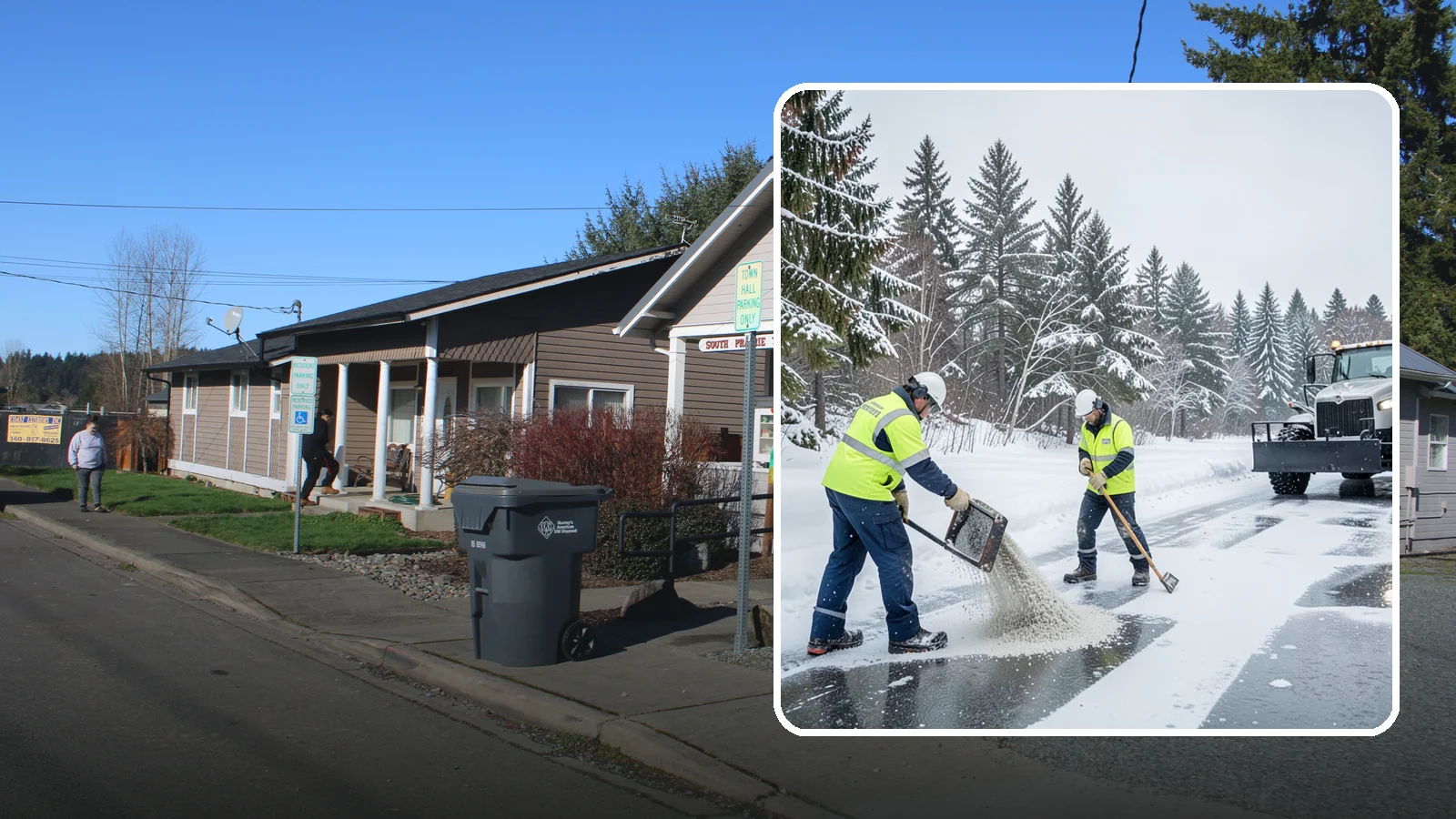 Traction Control Treatment in South Prairie, Pierce County, WA - Traction control treatment combines abrasives and targeted deicer to keep high-risk walking and driving surfaces safe underfoot.