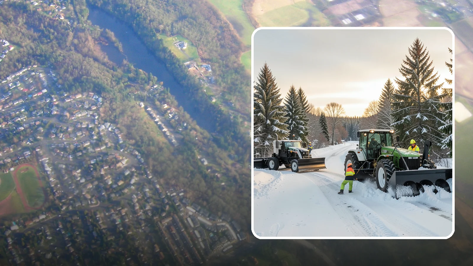 Tractor Snow Removal in Algona, King County, WA - Our tractors with front blades and blowers clear long drives, rural properties, and expansive walkways.