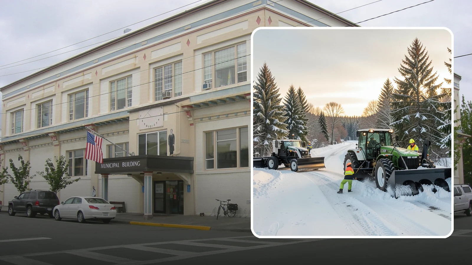 Tractor Snow Removal in Anacortes, Skagit County, WA - Our tractors with front blades and blowers clear long drives, rural properties, and expansive walkways.