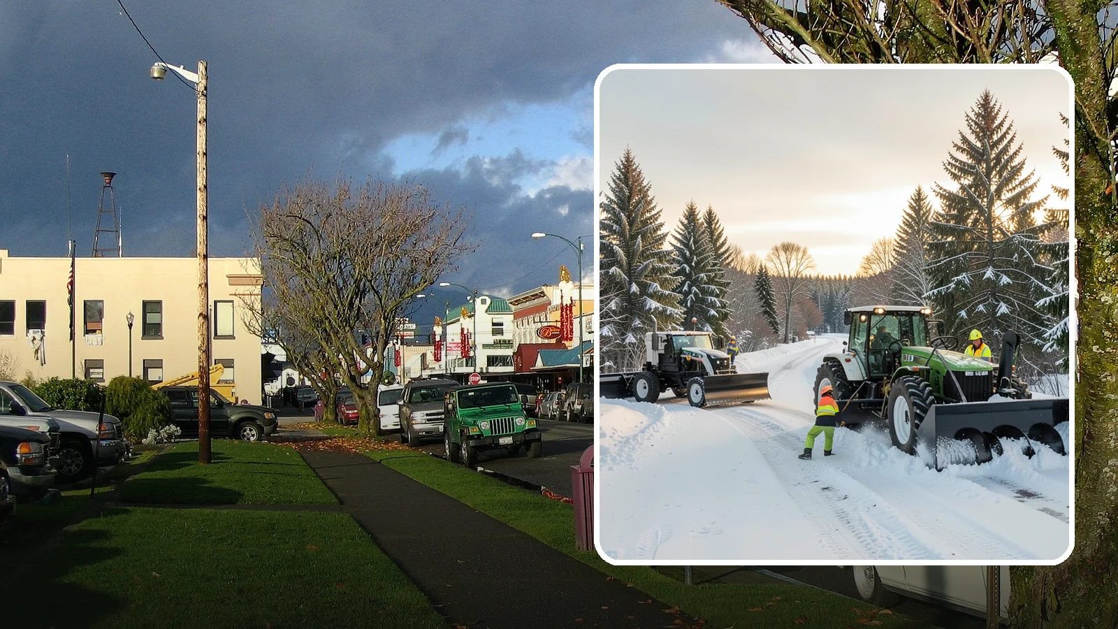 Tractor Snow Removal in Arlington, Snohomish County, WA - Our tractors with front blades and blowers clear long drives, rural properties, and expansive walkways.
