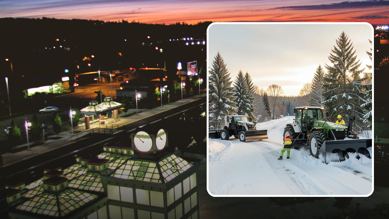 Tractor Snow Removal in Auburn, King County, WA - Our tractors with front blades and blowers clear long drives, rural properties, and expansive walkways.