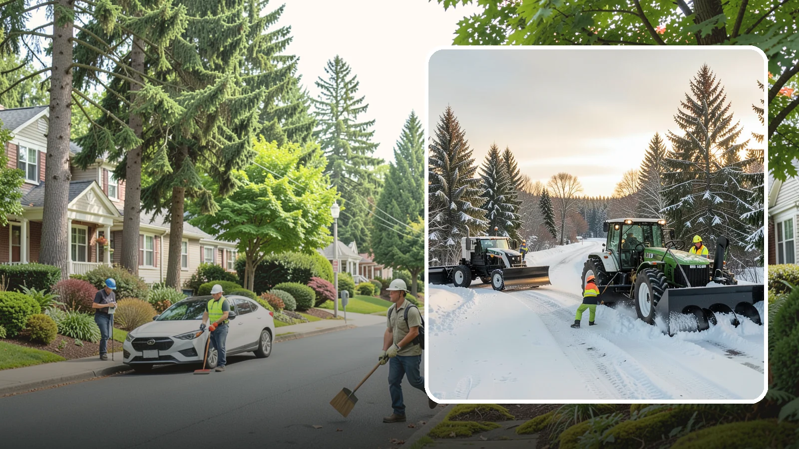Tractor Snow Removal in Beaux Arts Village, King County, WA - Our tractors with front blades and blowers clear long drives, rural properties, and expansive walkways.