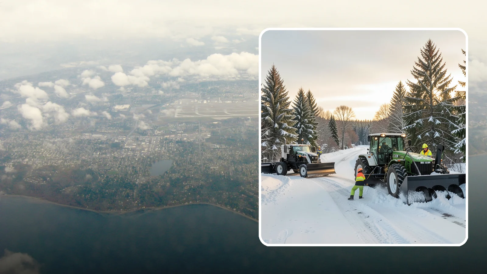 Tractor Snow Removal in Burien, King County, WA - Our tractors with front blades and blowers clear long drives, rural properties, and expansive walkways.