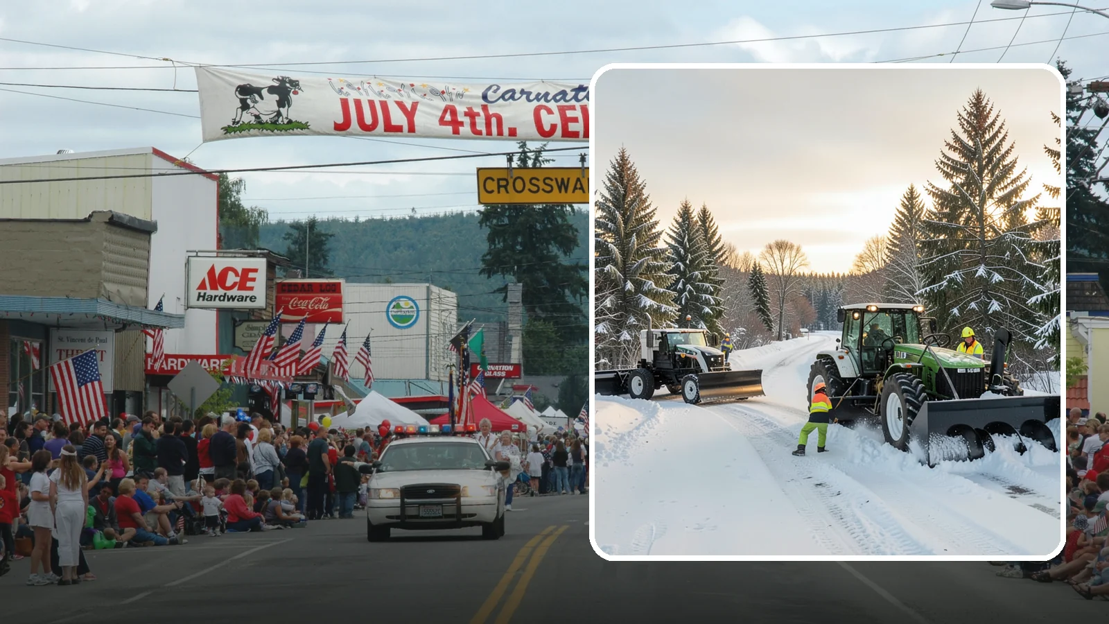 Tractor Snow Removal in Carnation, King County, WA - Our tractors with front blades and blowers clear long drives, rural properties, and expansive walkways.