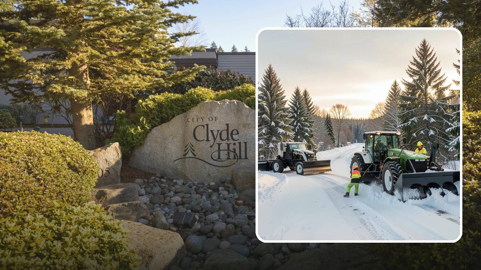 Tractor Snow Removal in Clyde Hill, King County, WA - Our tractors with front blades and blowers clear long drives, rural properties, and expansive walkways.