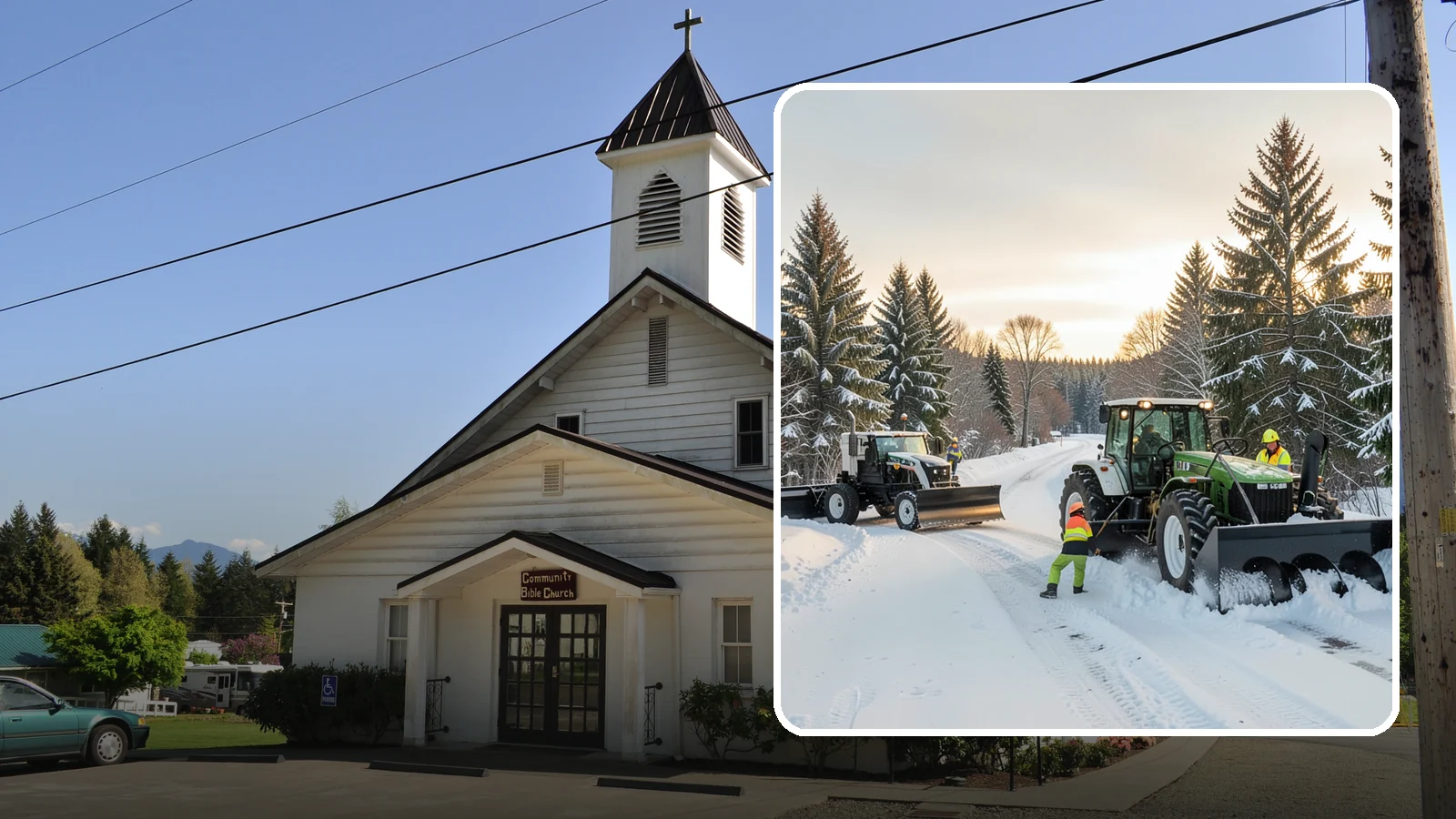 Tractor Snow Removal in Concrete, Skagit County, WA - Our tractors with front blades and blowers clear long drives, rural properties, and expansive walkways.