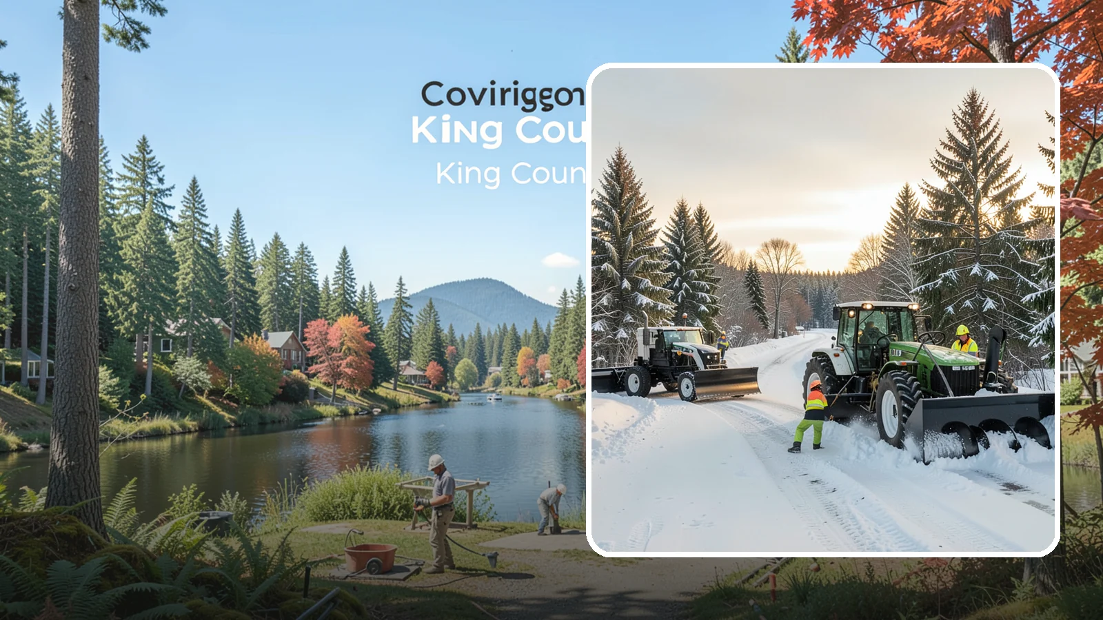 Tractor Snow Removal in Covington, King County, WA - Our tractors with front blades and blowers clear long drives, rural properties, and expansive walkways.