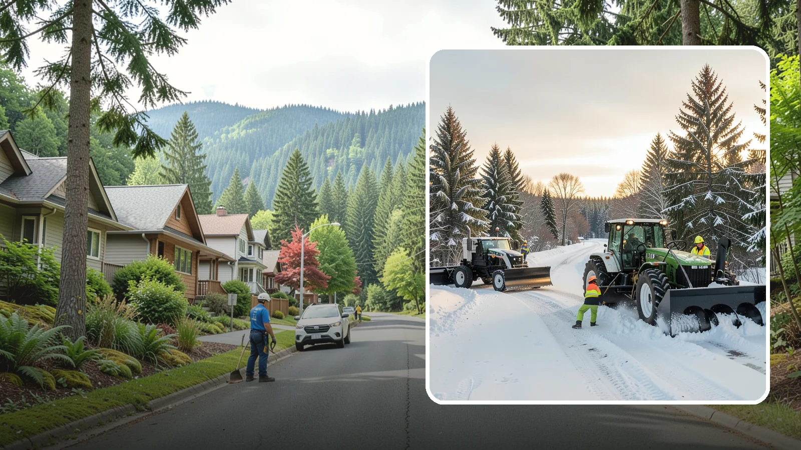 Tractor Snow Removal in Darrington, Snohomish County, WA - Our tractors with front blades and blowers clear long drives, rural properties, and expansive walkways.