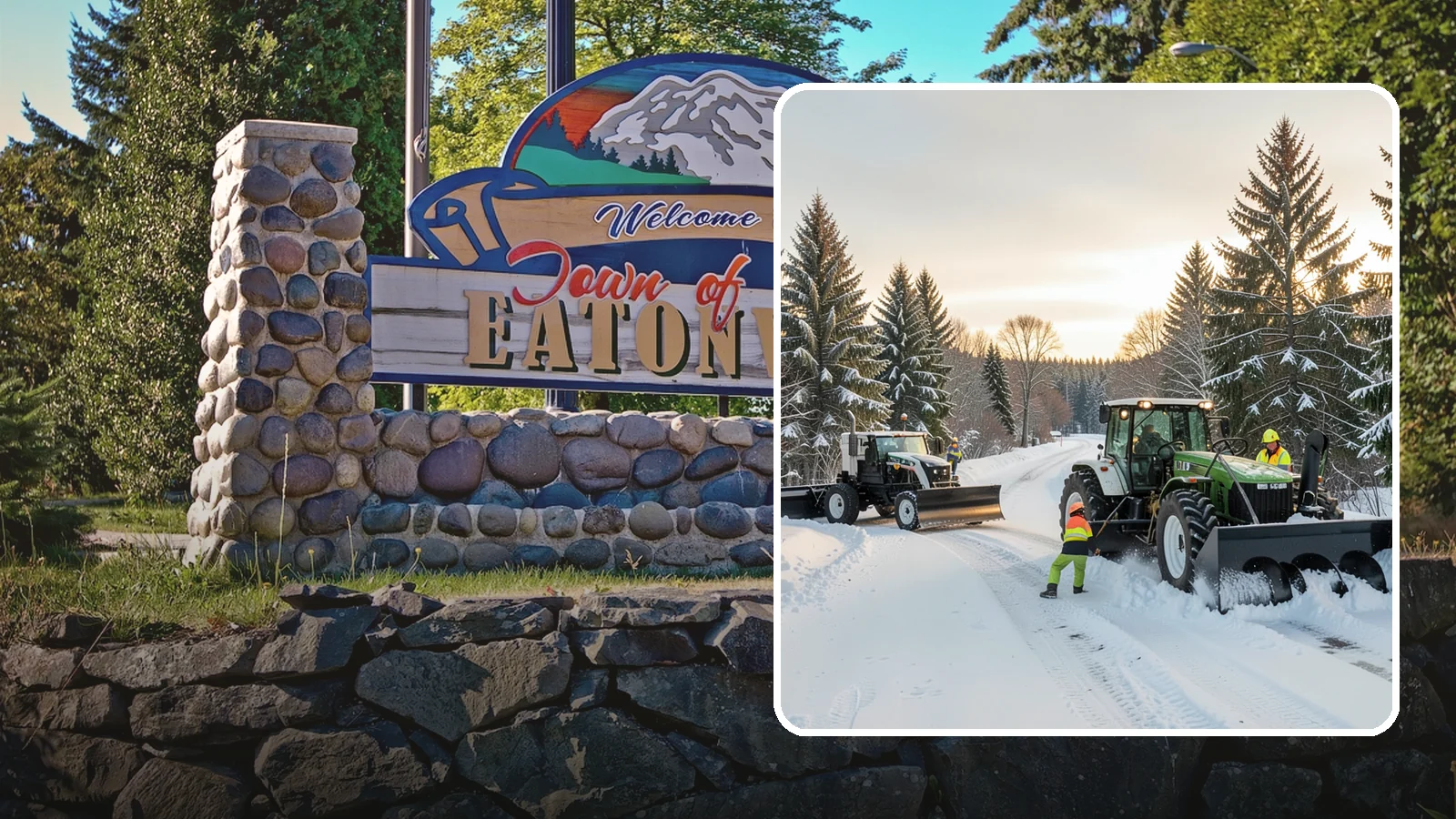 Tractor Snow Removal in Eatonville, Pierce County, WA - Our tractors with front blades and blowers clear long drives, rural properties, and expansive walkways.