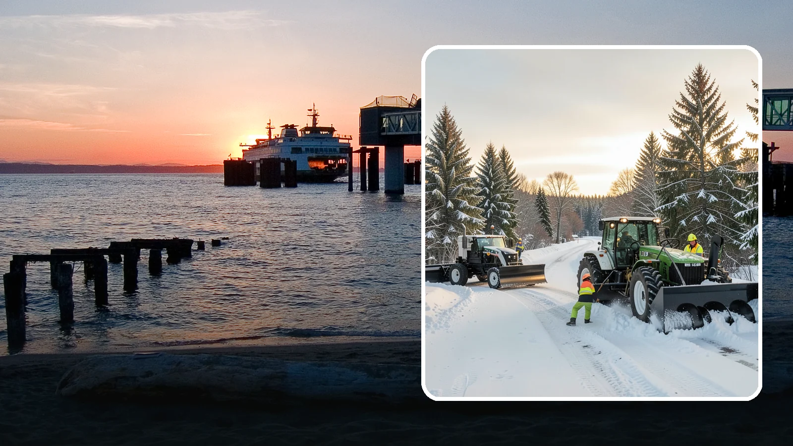 Tractor Snow Removal in Edmonds, Snohomish County, WA - Our tractors with front blades and blowers clear long drives, rural properties, and expansive walkways.