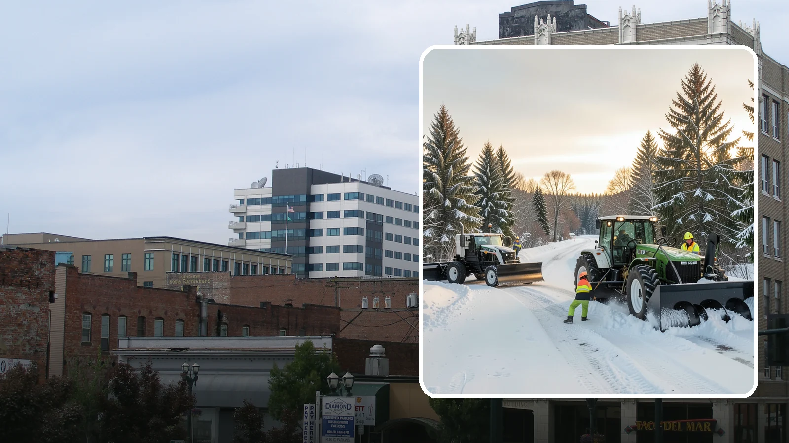 Tractor Snow Removal in Everett, Snohomish County, WA - Our tractors with front blades and blowers clear long drives, rural properties, and expansive walkways.