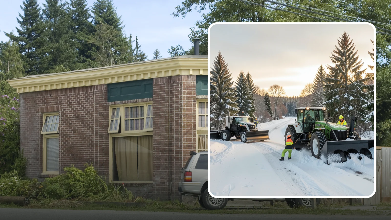 Tractor Snow Removal in Hamilton, Skagit County, WA - Our tractors with front blades and blowers clear long drives, rural properties, and expansive walkways.