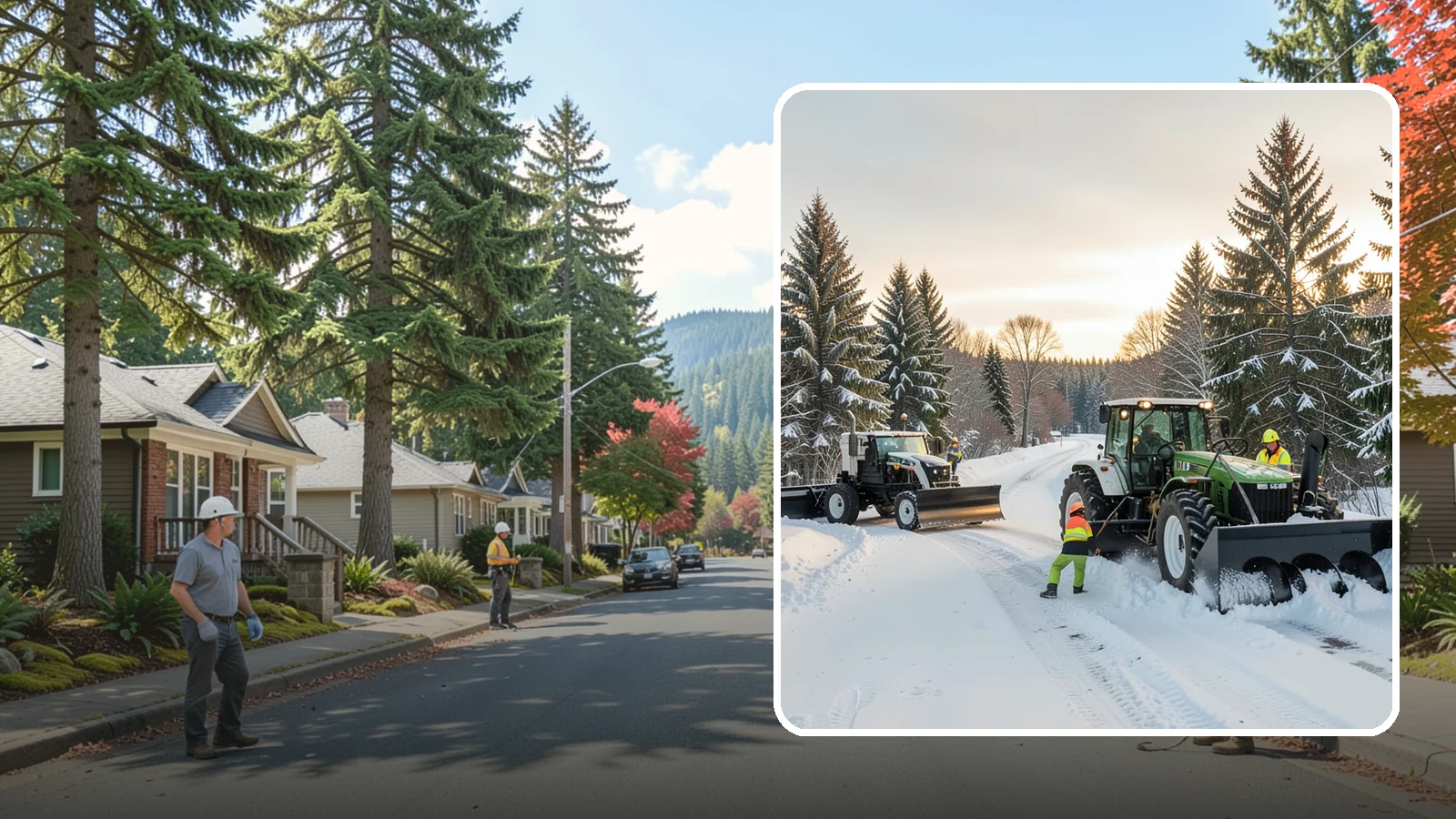 Tractor Snow Removal in Hunts Point, King County, WA - Our tractors with front blades and blowers clear long drives, rural properties, and expansive walkways.