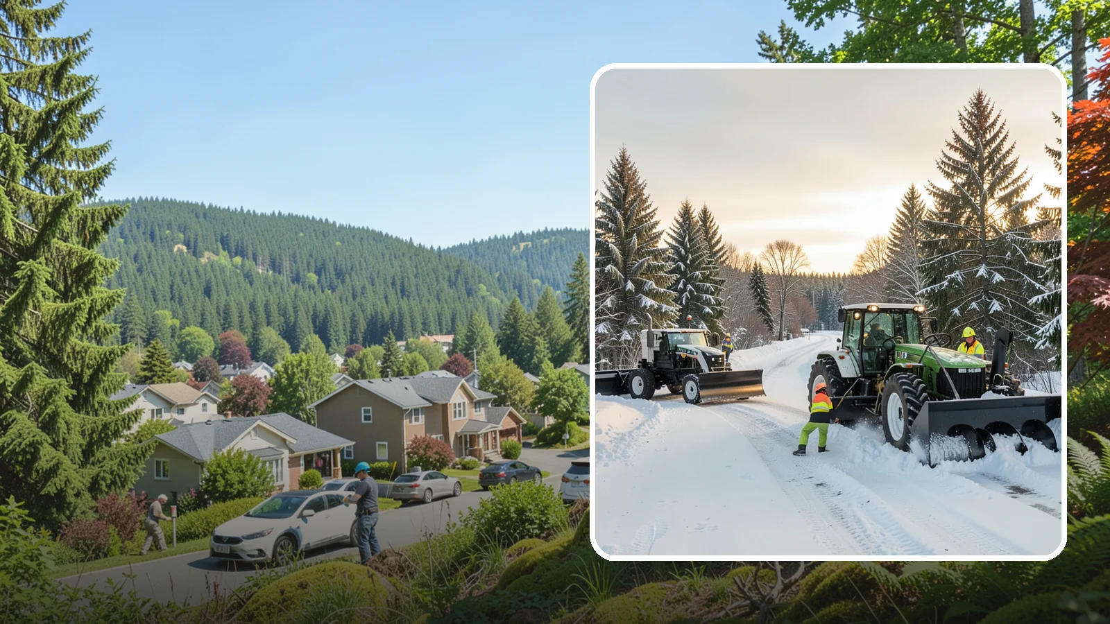 Tractor Snow Removal in Index, Snohomish County, WA - Our tractors with front blades and blowers clear long drives, rural properties, and expansive walkways.
